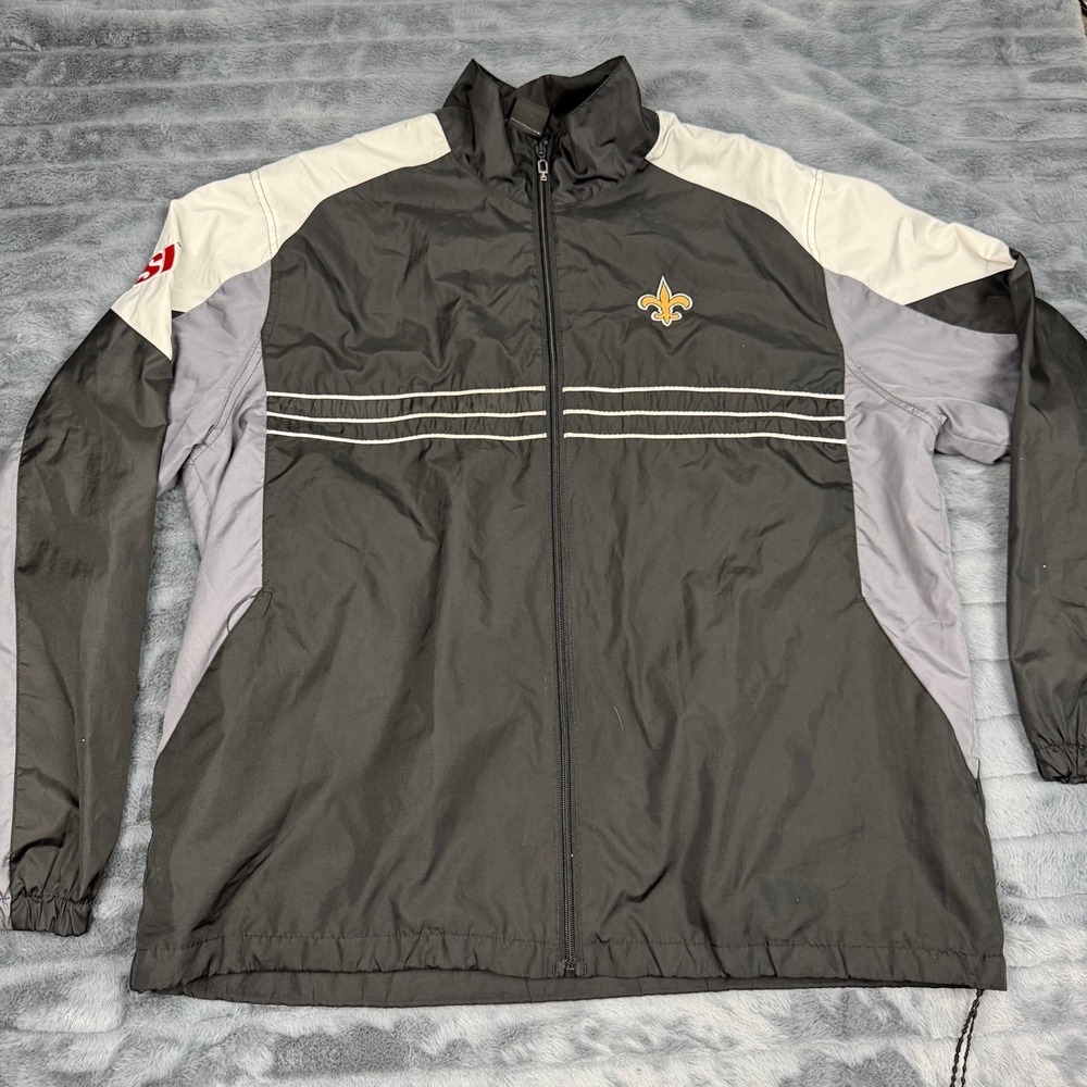 Reebok NFL New Orleans Saints Windbreaker Jacket Mens XL Black Grey Full Zip